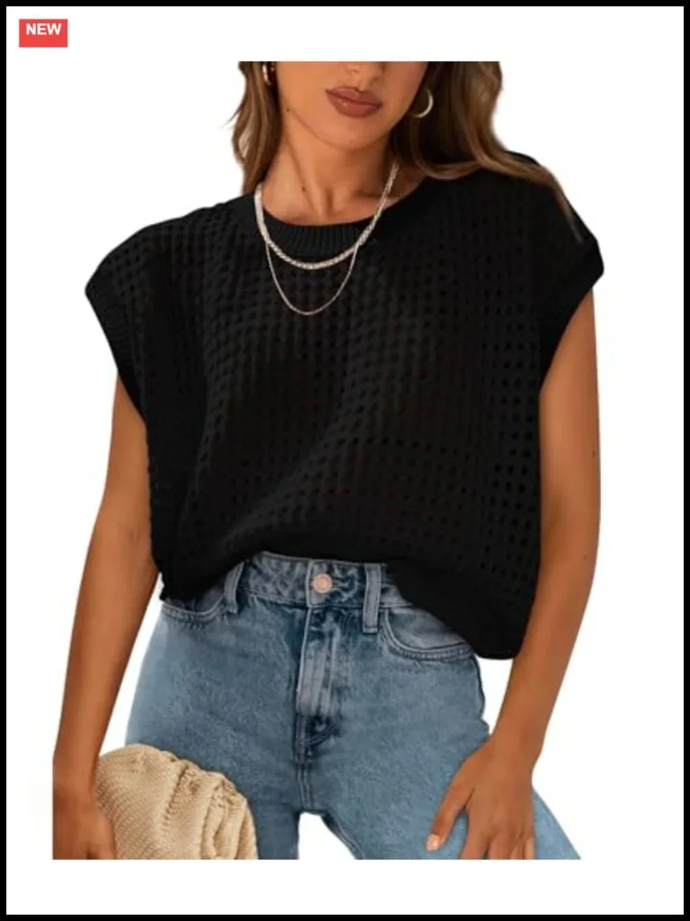 Women's Cotton Crochet Cap Sleeve Sweater Top Boho Pullover